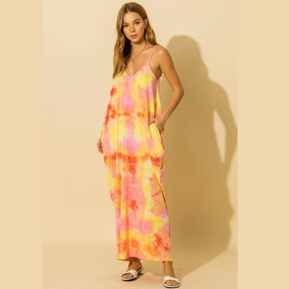 Yellow Tie-Dye Maxi Dress